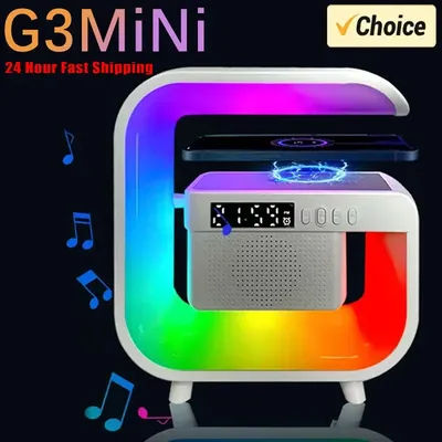 Support de chargeur sans fil multifonction Bluetooth 5.0, haut-parleur FM TF RGB, veilleuse, Station