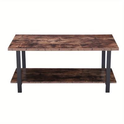 TEMU Vintage Industrial 2-tier Coffee Table With Storage - Mdf Top, Metal Frame, Freestanding Side Table For Living Room Sofa Area