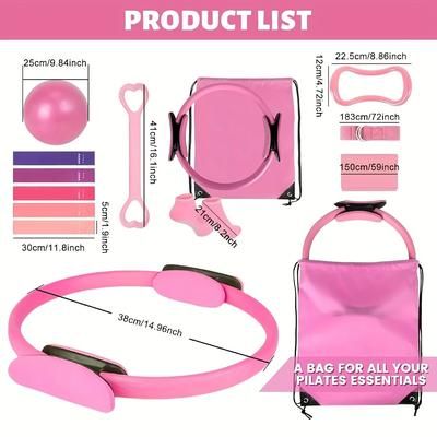TEMU 13pcs Women's Pilates Ring Essential Kit, Home Exercise Equipment Set Ball, Resistance Bands, Yoga Ring, Beginner Pilates Set