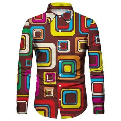 Retrò Vintage Anni '70 Camicia Disco Geometrico Psichedelico Costume Per uomo Halloween Carnevale Festival Musicale Parata dell'Orgoglio Adulti Camicia