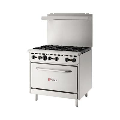 Wolf WX36-6BN 36" 6 Burner Commercial Gas Range w/ Standard Oven, Natural Gas, 1 Standard-sized Oven, Stainless Steel, Gas Type: NG