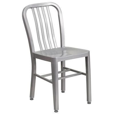 MoTak M086 Chair w/ Vertical Slat Back - Silver Powder Coated Steel, Indoor/Outdoor
