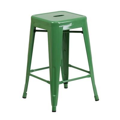 MoTak M130 Counter Height Backless Commercial Bar Stool - Power Coated Steel, Green