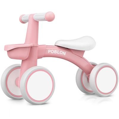 TEMU 4-wheels Toddler Balance Bike, For 12-24 Month Olds, Children' Car With Removable Basket And Adjustable Seat Height, First Birthday Gifts