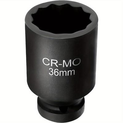 "TEMU Impact Socket 1/2" 36mm Impact Socket 12-point Drive Double Deep Socket Set Metric Axle Nut Socket Deep Rear Axle Nut Socket For Easy Removal Of Axle Shaft Nuts"