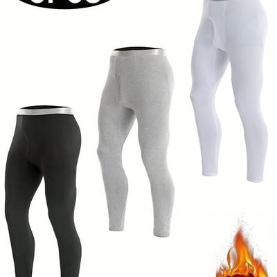 TEMU 3pcs Men's Winter Thermal Underwear And Leggings Set - Stretchy Knit Fabric, Solid Color, Skinny Fit For Casual Or