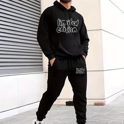 TEMU Print Men's Sweatsuits Sets, Hoodie Jogging Suit, Plush Two-piece Autumn And Winter Set, Sports Suit, Hoodie & Pants