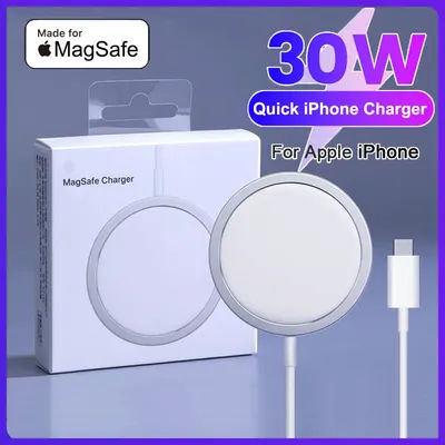 Chargeur sans fil d'origine Apple Magsafe pour iPhone 16 15 14 13 12 11 Pro Max X XS XR 8 Plus Charge rapide Type C Câble Lightning