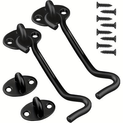 "TEMU 2 Pack Latch Black 100mm(4") Cabin Hooks And Eye Metal Door Hook Latch Heavy Duty Cabinet Latches For Door Gate Window Closet Shed"