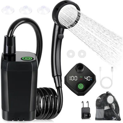 Portable Shower for Camping, Spopal 6000mAh Rechargeable Camping Shower with Intelligent LED Display for Hiking, Travel, Car