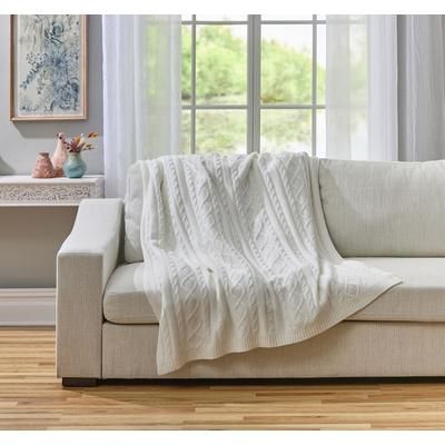 Cable Knit Blanket by BrylaneHome in Cream