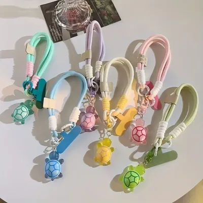 Braided Mobile Phone Lanyard Strap Universal Cartoon Turtle Hanging Chain Ring Cord with Patch Wrist Strap Cell Phone Detachable
