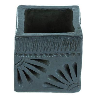 Square & Peacock,'Mexican Handmade Barro Negro Black Ceramic Mini Flower Pot'