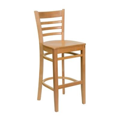 MoTak M174 Commercial Bar Stool w/ Natural Wood Ladder Back, Wood Seat