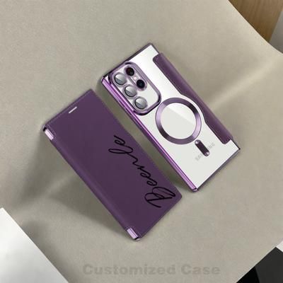 TEMU Customizable Flip Leather Phone Case With Name, Compatible With For For Galaxy S25 Ultra, S24 Ultra, S23 Ultra, S22