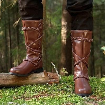 Medievale Rinascimento Scarpe A stivale Stivali al ginocchio Pirata Vichingo Crociato Semplice Costume Per uomo Celtico Costumi da pirata Halloween Mascherata Festa Sera LARP Fiera Rinascimentale