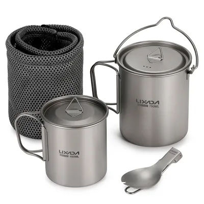 Ultralight 750ml Titanium Pot Portable Titanium Water Mug Cup with Lid and Foldable Handle Outdoor Camping Cooking Picnic