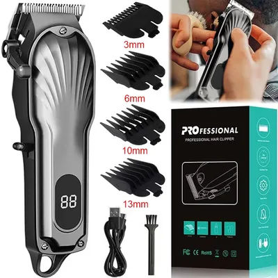 Men's Electric Hair Clipper Professional Carved Hair Trimmer USB Rechargeable LED Display Cordless Clippers Metal Hair Trimmers