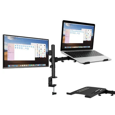 Double moniteur jusqu'à 27 pouces, support de moniteur à double bras avec bras d'ordinateur portable, réglage complet flexible avec installation sur pince C