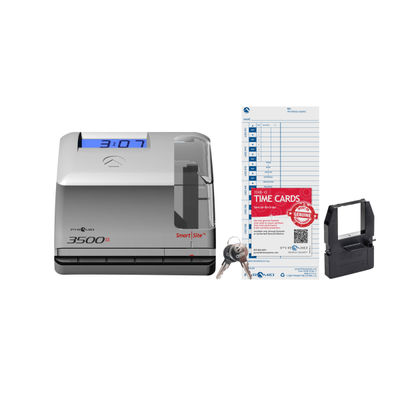 Pyramid Time Systems 3500Ss Employment Time Clock & Document Stamp, Unlimited Employees, 5-1/2"h X 6-1/2"w X 6-1/2"d, Gray