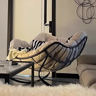 Chaise à bascule d'extérieur, canapé paresseux en forme de nid d'oiseau, salon, balcon, sieste, Patio, chaise à œufs en osier avec coussin rembourré