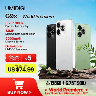 [World Premiere]UMIDIGI G9x Android 14 GO Smartphone Octa-Core 13MP+5MP Camera 4GB 128GB 6.75” HD+ Water Drop Display 5000mAh