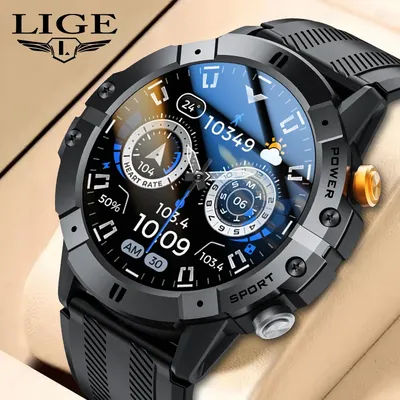 LIGE 2025 Smartwatch homme 1.52 pouces montre intelligente de sport étanche pour hommes 410mAh batterie Bluetooth appel fréquence cardiaque 24h moniteur de santé