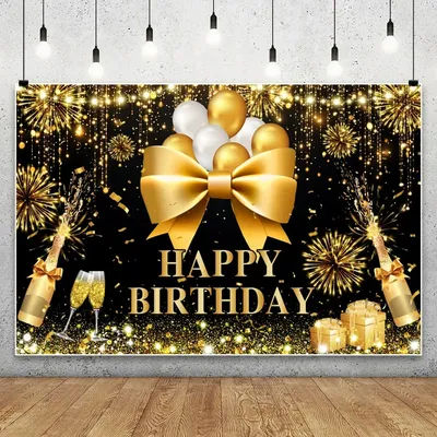Happy Birthday Backdrop Black Gold Balloons Champagne Birthday Party Decor Photography Background