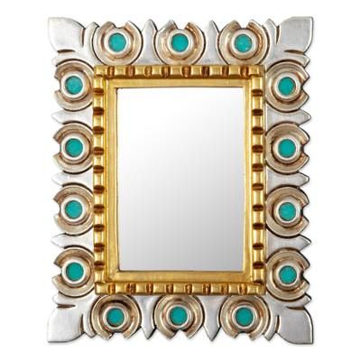 Marine Flair,'Reverse Painted Glass Wood Bronze Aluminum Leaf Wall Mirror'