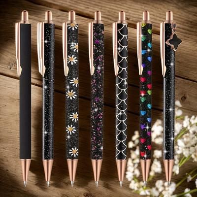 TEMU 7pcs Elegant Metal Ballpoint Pens For Women, Medium Point Retractable Fountain Pens, With , For Journaling, Business, Office, And Gift Use, Suitable For 14+