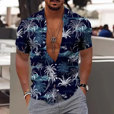 2023 Summer Animal Crane Men's Hawaiian Shirt 3d Plant Floral Print Plus Size Beach Flower
