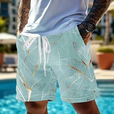 Per uomo Foglia di palma Piante Tropicali Pantaloncini Waffle Pantaloncini da tuta Pantaloncini casual Misura del girovita medio Moda Casual Vacanza Jogging Allenamento Coulisse elastica in vita