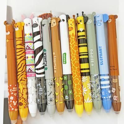 TEMU 6pcs/12pcs Cute Zoo Theme Erasable Gel Pens, 2 Colors Blue And Red Color Ink Pen With Eraser Clear, Double Retractable Clicks Gel Pen, Smooth Writing For Journaling School & Office Supplies