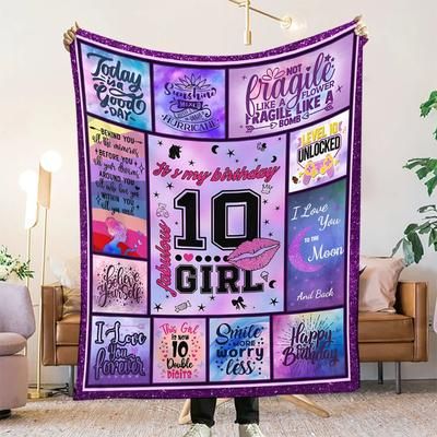TEMU 1pc 10th Inspirational Fleece Blanket - Contemporary Knitted , All , 100% , 200-250gsm,