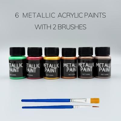 TEMU Agr 6-color Metallic Acrylic Paint Set - , Rich Pigments, 20ml Bottles, Ideal For Artists, Hobbyists & Beginners, Versatile On Rocks, Leather, Ceramics, Glass, Textiles