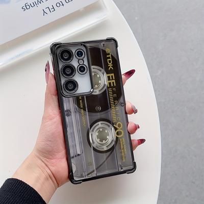 TEMU 90s Retro Style Tape Pattern Phone Case Suitable For Galaxy S25 S24 S23 S22 S21 Fe 4g 5g Shockproof Transparent Soft Back Cover