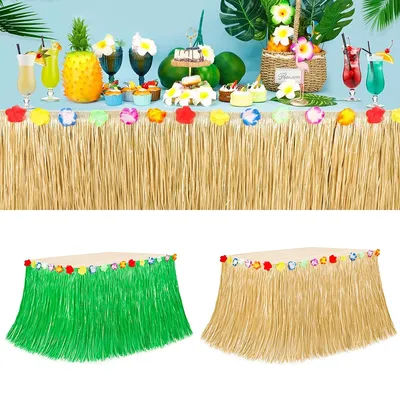 Jupe de Table en paille hawaïenne dorée, Luau Tropical, herbe verte, été, mer, plage, Hula, décor de fête d'anniversaire, de mariage