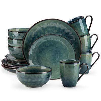 TEMU 16pcs Dinner Set, Green Kiln Change Glaze Tableware Dinner Service With Dinner Plate, Dessert Plate, Bowl, Mug For 4 People