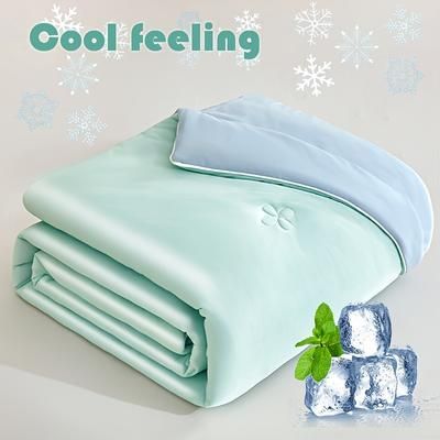 TEMU 1pc Cooling Summer Quilt - Double-sided Ice-soft Polyester Blanket With Floral Pattern, Light Design, Bedding, And Use, Blanket For Bed