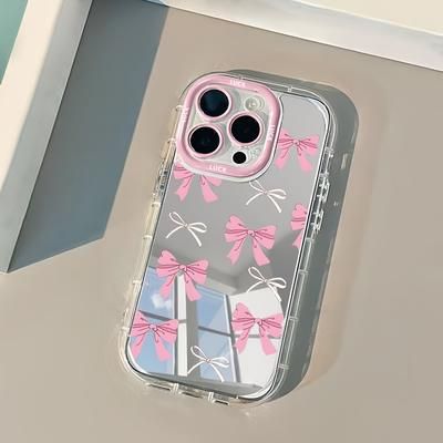 TEMU Pink Bow Mirror Phone Case For Iphone 7/8/x To 15 Pro Max - Cute Tpu Protective Cover With & Stylish Pink Bow Pattern, Phone Protection | Transparent Phone Case | Tpu Phone Case