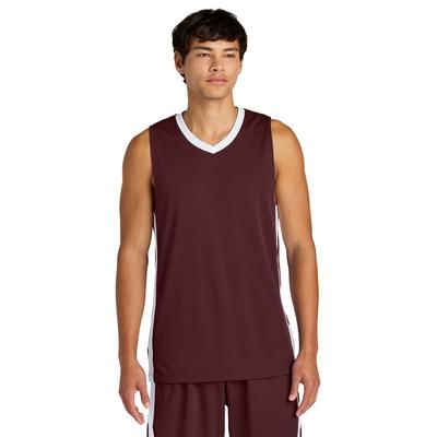 Sport-Tek ST900 Athletic Rival Basketball Rev Jersey T-Shirt in Maroon/White size XS | Polyester