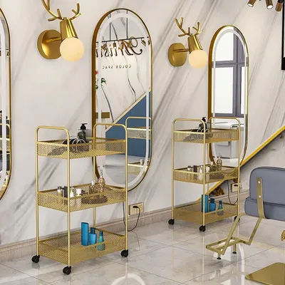 Golden Salon Trolley Multi-tier Equipment Cosmetic Trolley Hair Salon Furniture Hair Dryer Shampoo Mobile Da Parrucchiere Grande