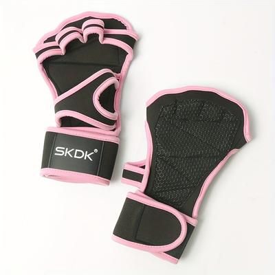 TEMU 1pair Ventilated Weight Lifting Workout Gloves For Men Women, Built-in Wrist Wraps And Non-slip Palm Silicone, Exercise Gym Gloves For Training Powerlifting