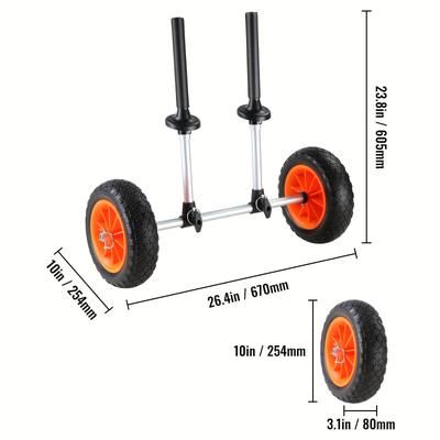 TEMU Vevor Heavy Duty Kayak Cart, 280lbs Load Capacity, Detachable Canoe Trolley Cart With 10'' Solid Tires, Adjustable Width & Protection, For Kayaks With Drain Holes Of 2.54mm And Above