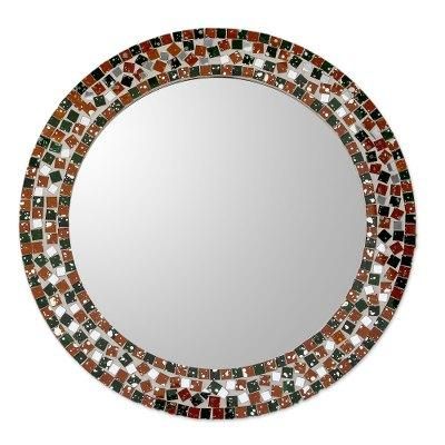 Forest Mosaic,'Artisan Crafted Round Wall Mirror with Glass Mosaic Frame'