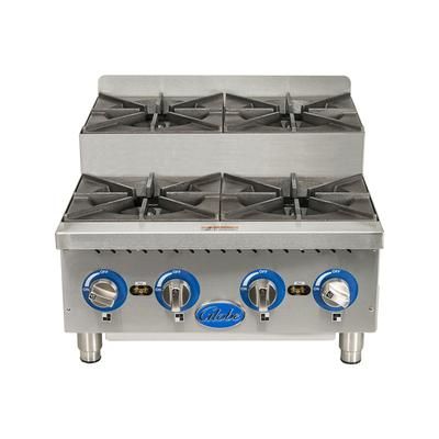 Globe GHPSU424G 24" Gas Hotplate w/ 4 Burners & Manual Controls, Convertible, 4 Manual Controls, LP Gas, Stainless Steel, Gas Type: Convertible