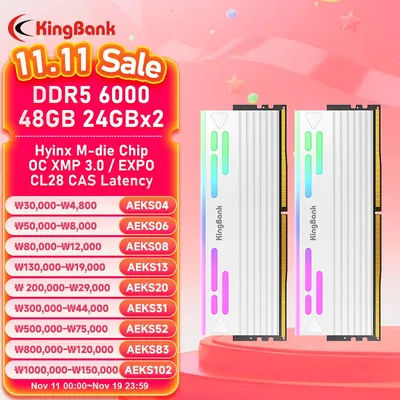 New KingBank RGB White 24Gx2 6000MHZ 48GB 6000 MHZ DDR5 RAM U DIMM for Computer PC Desktop Memory ram ddr5 Hynix M die CL28