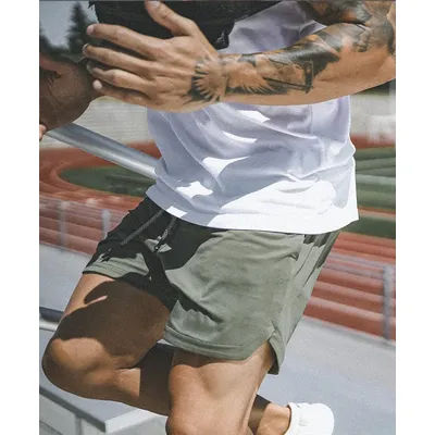 Double-layer sports shorts Men's summer trend loose sports 2 in 1quick dry Breathable running casual training five quarter pants