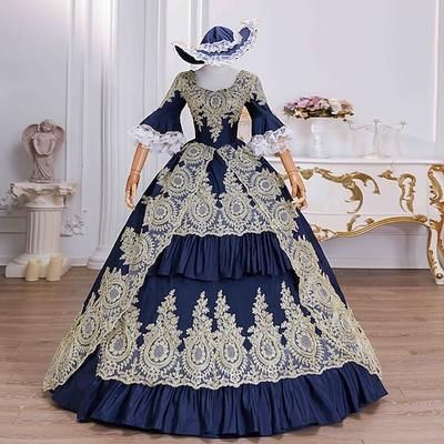 Vintage Rococò Rinascimento Maxi Vestito Normale A sbuffo Principessa Sposa Pieghettato Con Volant Principessa Girocollo Costume Per donna Halloween Carnevale Mascherata Feste Halloween Performance