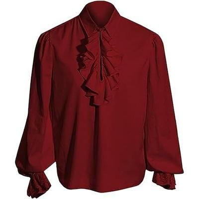 Retrò Vintage Vittoriano Medievale Blusa / Camicia Costume Cosplay Mascherata Vampiro Con Volant Costume Per uomo Costumi da pirata Fantasia Reale Halloween Carnevale Mascherata Evento / Festa Adulti